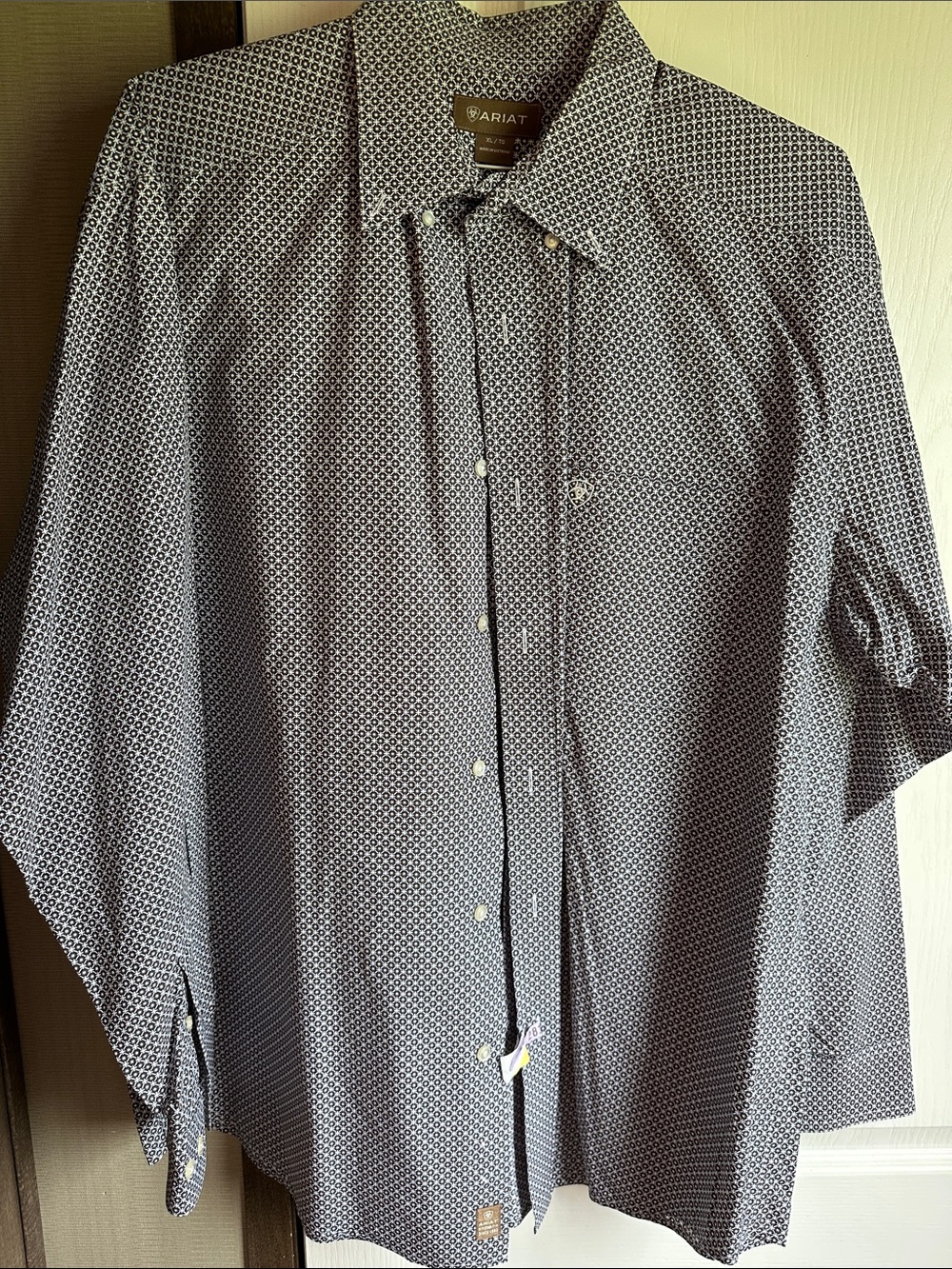 XL Ariat Men's Navy Geo-Print Button-Up Shirt